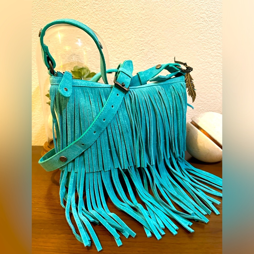 Idyllwind Teal/Turquoise Suede Fringe Crossbody/Shoulder Bag